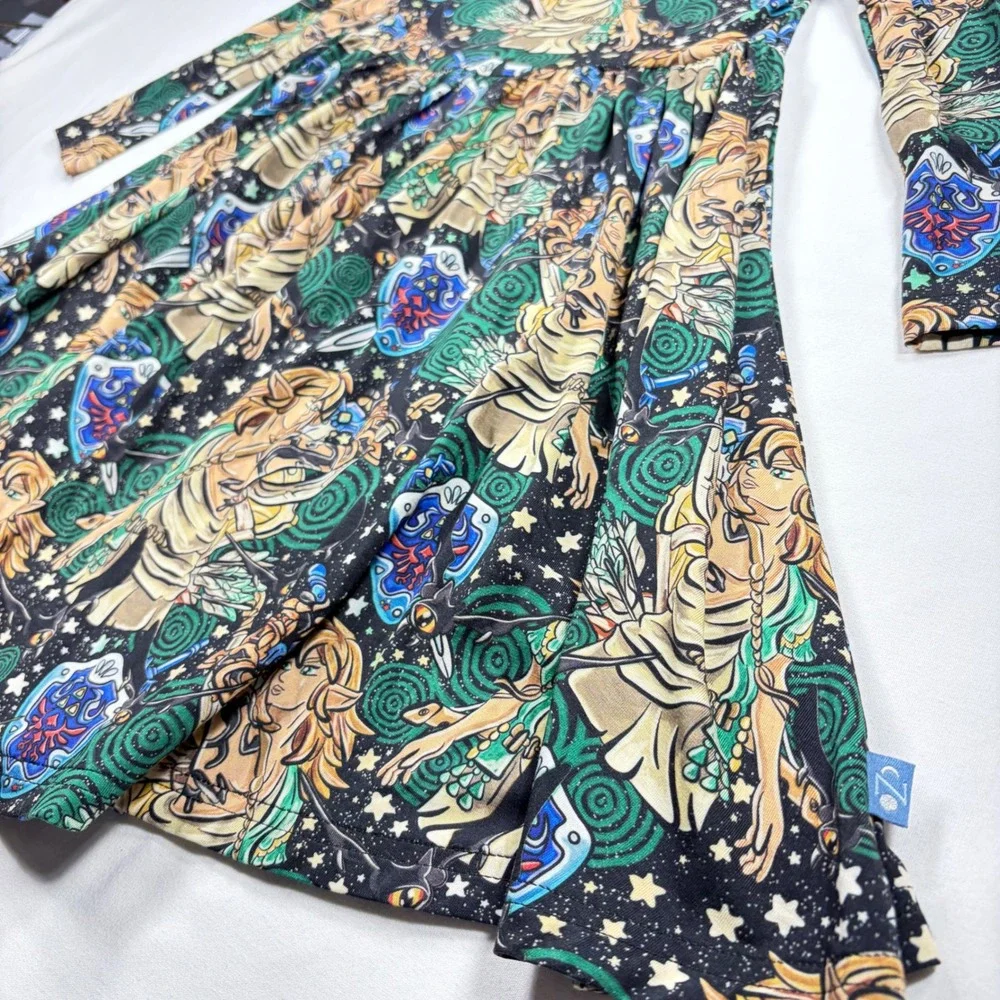 Cozco Girls Zelda Link Bamboo Viscose Long Sleeve Twirl Dress 3T New Fantasy